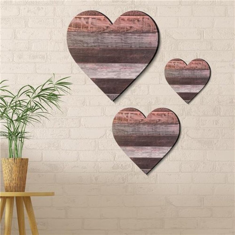3 Pcs Heart Shaped Wood Sign Buffalo Plaid Decor for Kitchen Bedroom Bathroom